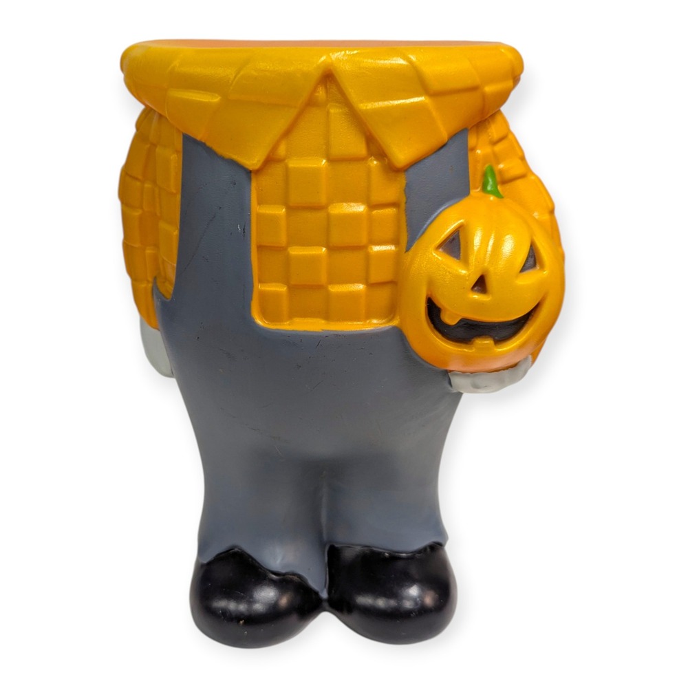 PAC Halloween Headless Scarecrow Planter Decor Yellow Plaid Grey Overalls 2021